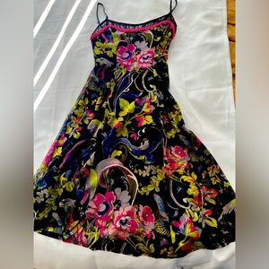 Betsy Johnson spaghetti strap black/pink & floral dress
